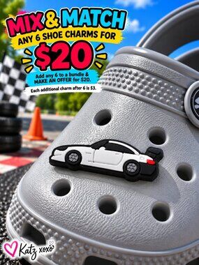White Sports Car Croc Shoe Charm Racing Performance Coupe Jibbitz Style Vehicle